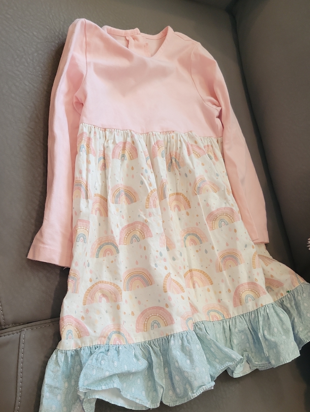 Girls' Pink Rainbow Print Long Sleeve Casual Dress